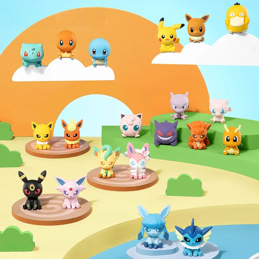 Figuras de Acción Poké Ball del Anime Pokémon – Mini Muñecos (Dragonite, Sylveon, Gengar, Vulpix) Modelo Original Genuino Adorno Juguete Regalo