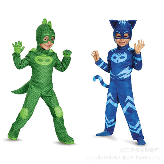 Disfraz de Blue PJ Masks Anime Hero con Máscara – Atuendo para Niños y Niñas para Halloween, Fiesta de Cumpleaños y Regalo