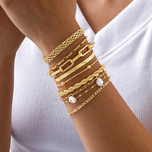 Pulsera de cadena impermeable de acero inoxidable – Pulsera de eslabones apilable bañada en oro para mujer | Regalo de joyería de moda de tendencia