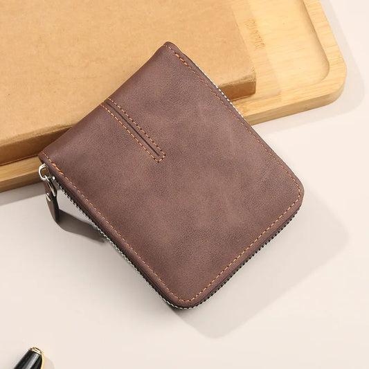 Cartera Trifold Retro de Cuero PU para Hombre con Monedero de Cremallera y Cierre de Hebilla