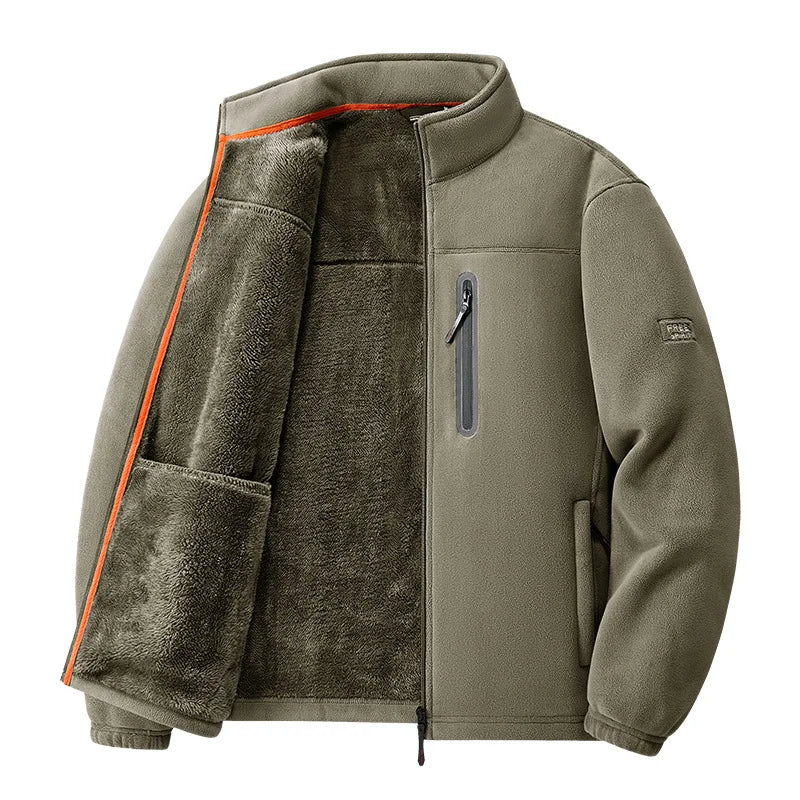 Men's Winter Fleece Jacket Thickened Polar Fleece Warm Insulated Casual Coat for Outdoor Activities and Autumn Cold Weather