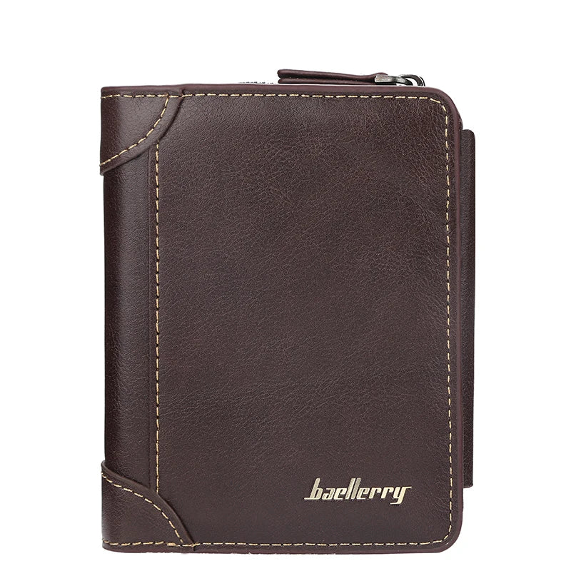 Portefeuille court en cuir PU Baellerry pour hommes avec fentes pour cartes, pince à billets et poche zippée pour la monnaie