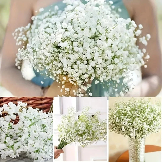 50 Uds. Flores Artificiales de Paniculata – Tallo Floral Falso de Gypsophila de Tacto Real para Ramos de Boda, Decoración Nupcial, Decoración de Habitaciones del Hogar y Eventos