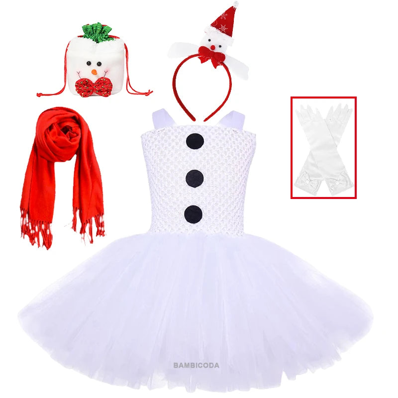 Girls Snowman Cosplay Costume – Fancy Tutu Dress for Stage Shows, Parties, Carnival & Halloween, Ages 3–10Y
