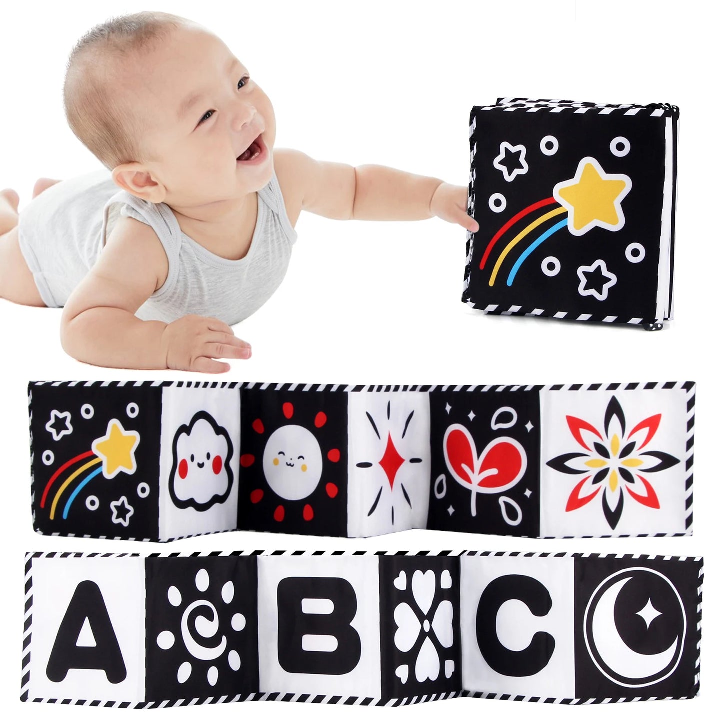 Black & White Sensory Cloth Book for Babies 0–12 Months Montessori Soft Crinkle Toy