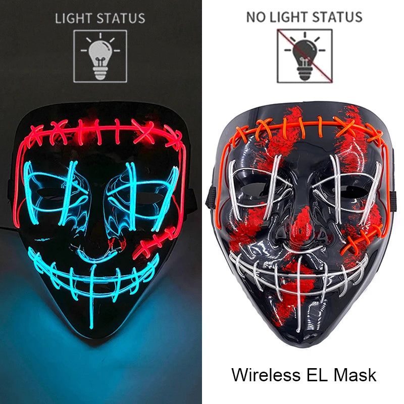 Masque LED sans fil Purge – Masque néon lumineux pour Halloween, fêtes et festivals