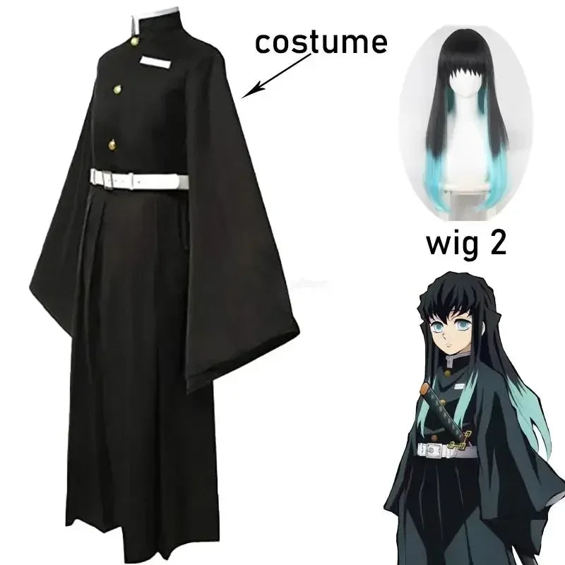 Demon Slayer Kisatsutai Uniform Cosplay Costume & Wig Set – Anime Halloween Party Outfit for Convention & Roleplay Wear