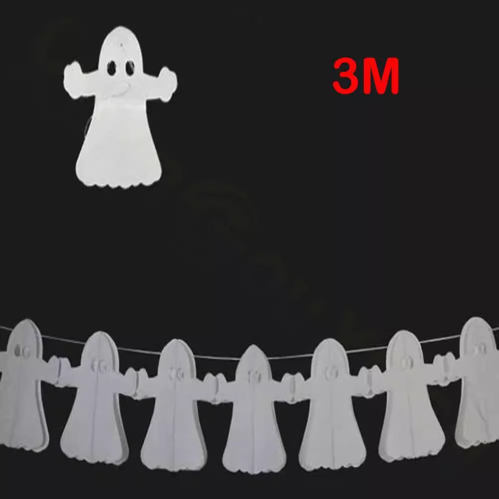 Halloween Paper Chain Garland – Spider, Pumpkin, Ghost & Bat Hanging Decorations with Pull-Flower Banner for Halloween Parties