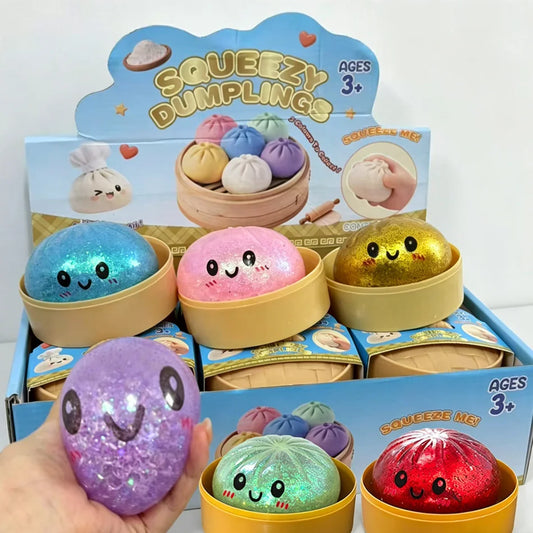 1-12 Uds. Bola blandita de masa hervida brillante con caja – Juguete sensorial antiestrés, Set de bolas blanditas de masa hervida brillante