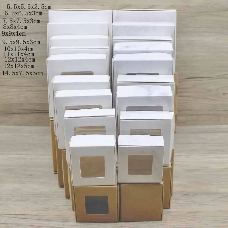 10 BOÎTES CADEAUX en papier kraft blanc avec fenêtre pour Noël, cadeaux, petites attentions et emballages de vente au détail