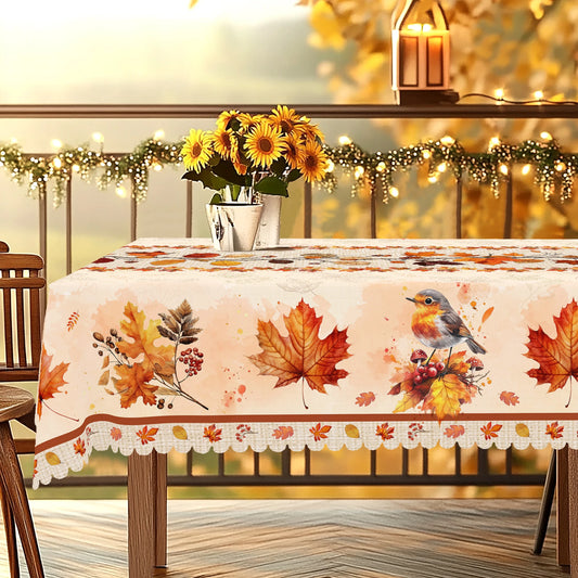 1Pc Fall Tablecloth with Maple Leaf Patterns, Vintage Rectangular Round Table Cover, Autumn Decor Suitable for Thanksgiving Day