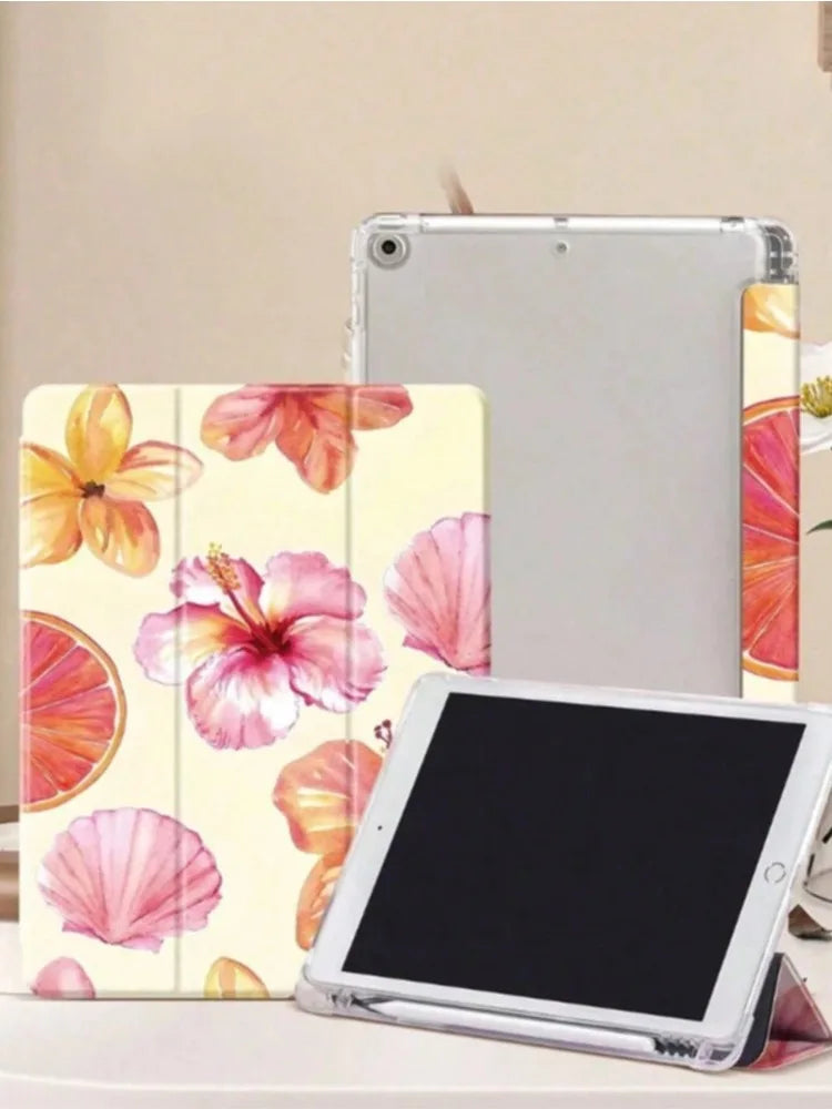 INS Hibiscus Flower iPad Case – Floral Trifold Cover for iPad Pro 10.2/11, iPad Pro 2020, iPad 6th/7th/8th/9th Gen, iPad Air 3/4/5 & Air 11
