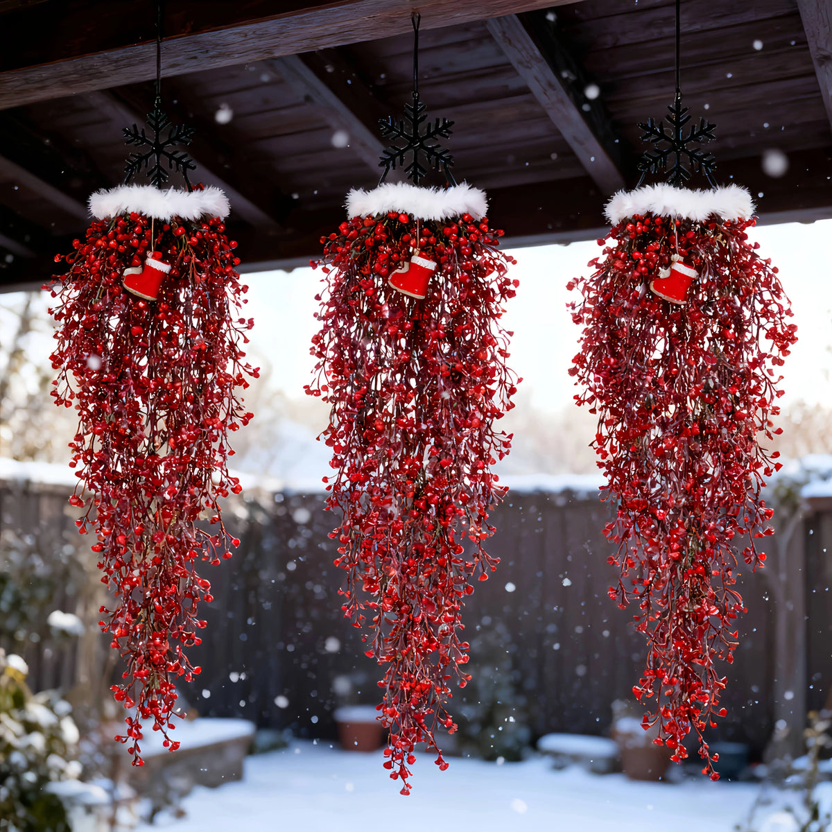 3PCS Artificial Red Fern Hanging Garland – Faux Ivy Plant Vines for Christmas, Wedding, Table, Party & Garden Home Decor
