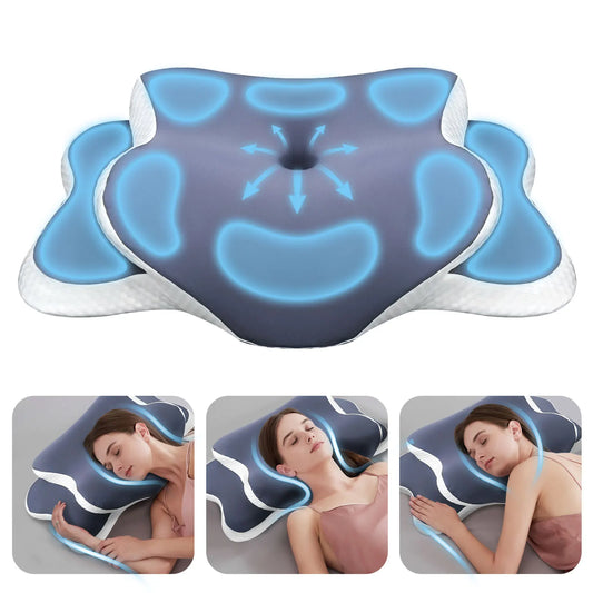 Almohada cervical de espuma viscoelástica – Almohada ergonómica ortopédica para soporte del cuello, almohada contorneada para dormir de lado, boca arriba y boca abajo, cojín de cama para comodidad del cuello y alivio del dolor