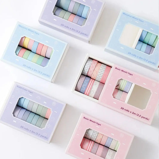Juego de 20 Rollos de Cintas Washi Delgadas de Colores – Cinta Adhesiva Decorativa de 10mm para Diarios, Álbumes de Recortes y Manualidades DIY con Cuadernos