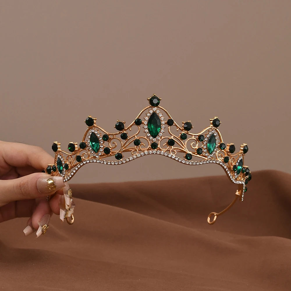 Vintage Baroque Crystal Queen Crown Tiara for Women – Rhinestone Bridal Wedding & Prom Hair Accessory