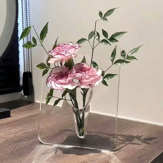 Florero moderno de acrílico transparente – Decoración floral para hogar, escritorio y estantería