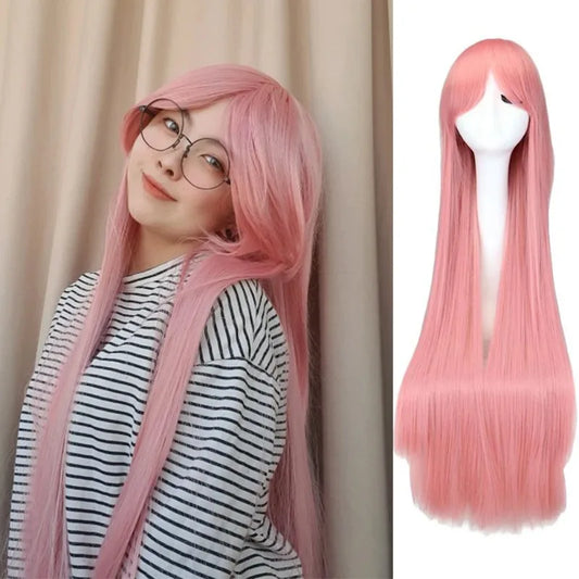Peluca sintética lisa multicolor de 80 cm de largo, resistente al calor, para cosplay – Pelo de disfraz para fiesta de anime y Halloween