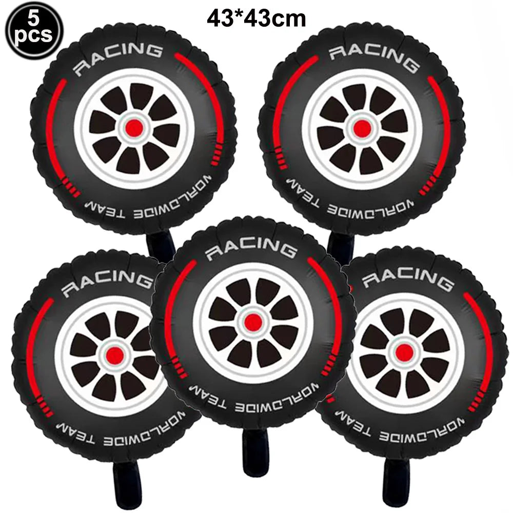 Racing Car Birthday Party Decorations – Race Car, Tire Wheel, Traffic Cone & Checkered Balloons for Kids' Racing-Themed Parties