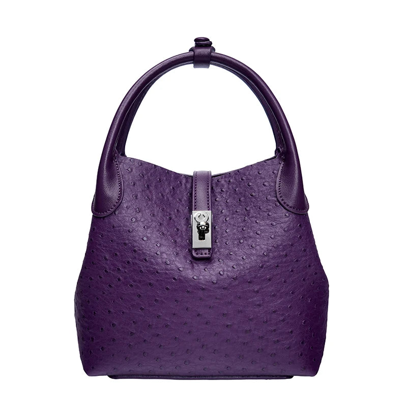 2026 Women's Ostrich-Texture PU Leather Bucket Bag Set – 2PCS Adjustable Strap Crossbody & Shoulder Handbags, Stylish Everyday Purse