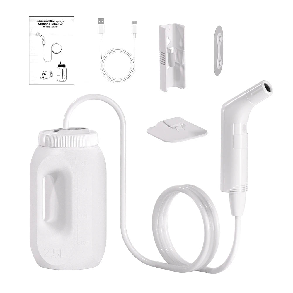 Pulverizador de bidé eléctrico portátil de 2.5L – Bidé de viaje recargable para higiene personal con boquilla Shataf de mano para camping, baño y limpieza sobre la marcha