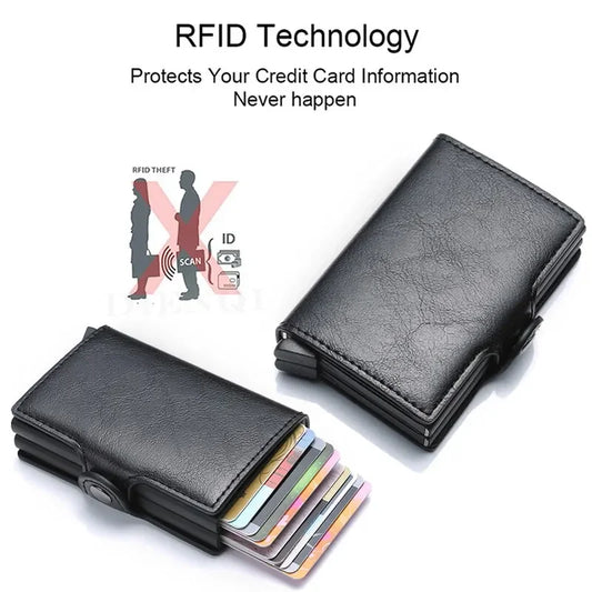 Cartera metálica para hombre con bloqueo RFID, de piel sintética, aluminio, tarjetero delgado