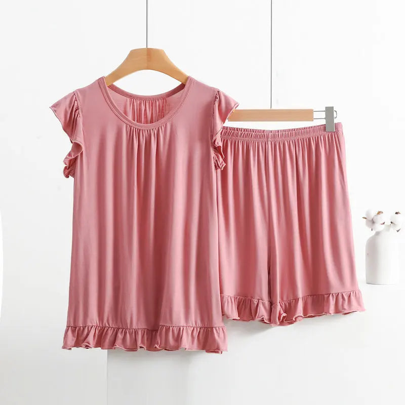 Women's Modal Lace Pajama Set – Peter Pan Collar Sleeveless Top & Shorts Two-Piece Summer Sleepwear