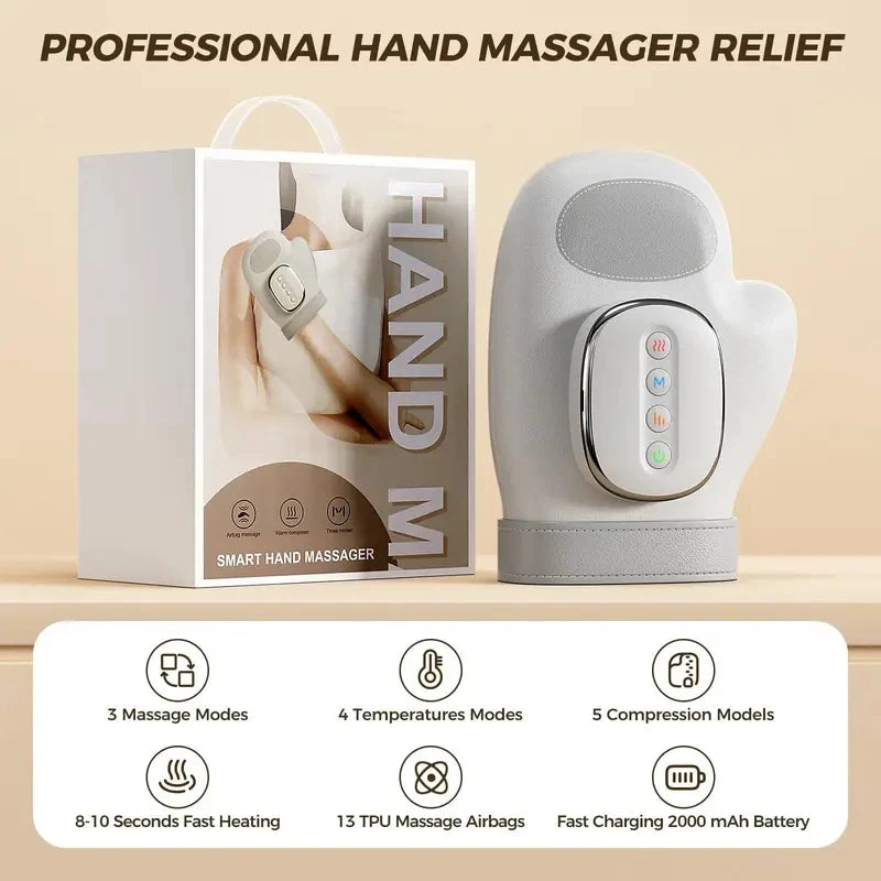 Electric Hand Massager Gloves – Airbag Compression, Vibration & Heat, Portable Hand, Finger & Wrist Massage Device for Relaxation