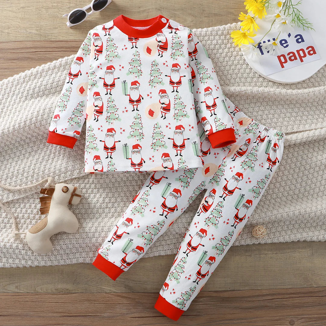 Little Maven Kids' Cotton Clothing Set – Boys & Girls Christmas T-Shirt Top & Pants Outfit for Autumn & Winter, 2-Piece Children's Clothes