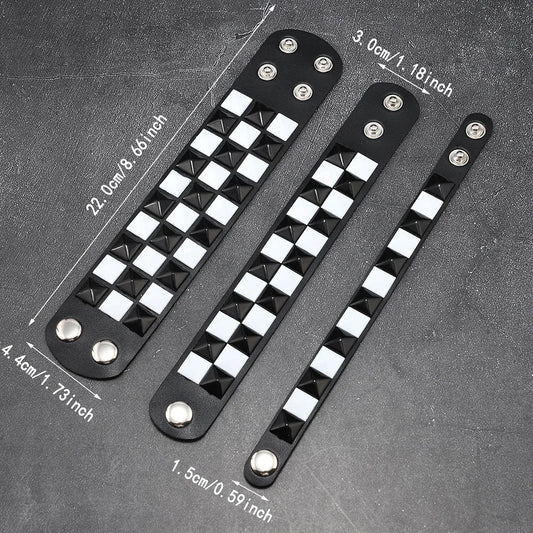 Juego de 3 pulseras de cuero – Muñequeras anchas con remaches para hombres y mujeres | Joyería de moda punk vintage, regalo