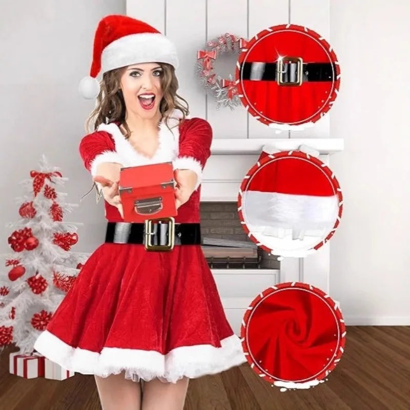 Women's Christmas Santa Claus Costume, Adult Holiday Cosplay Outfit, Festive Xmas Party Dress-Up Clothing for Christmas Celebrations, Costume Parties and Seasonal Events