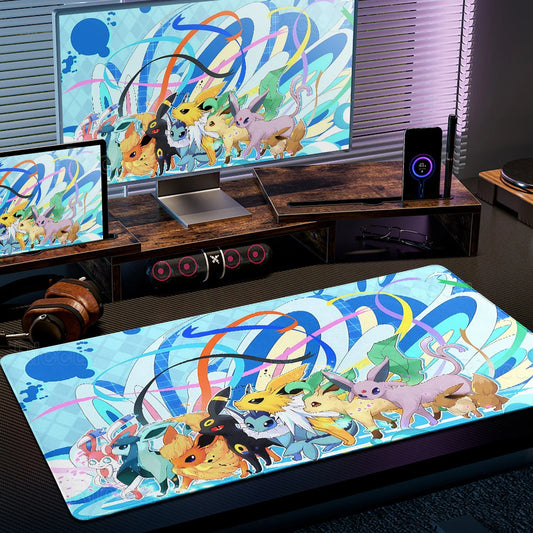 Alfombrilla de escritorio XXL con temática de anime japonés – Alfombrilla de ratón extendida de Eevee Kawaii (900×400 para teclado y ratón de gaming)