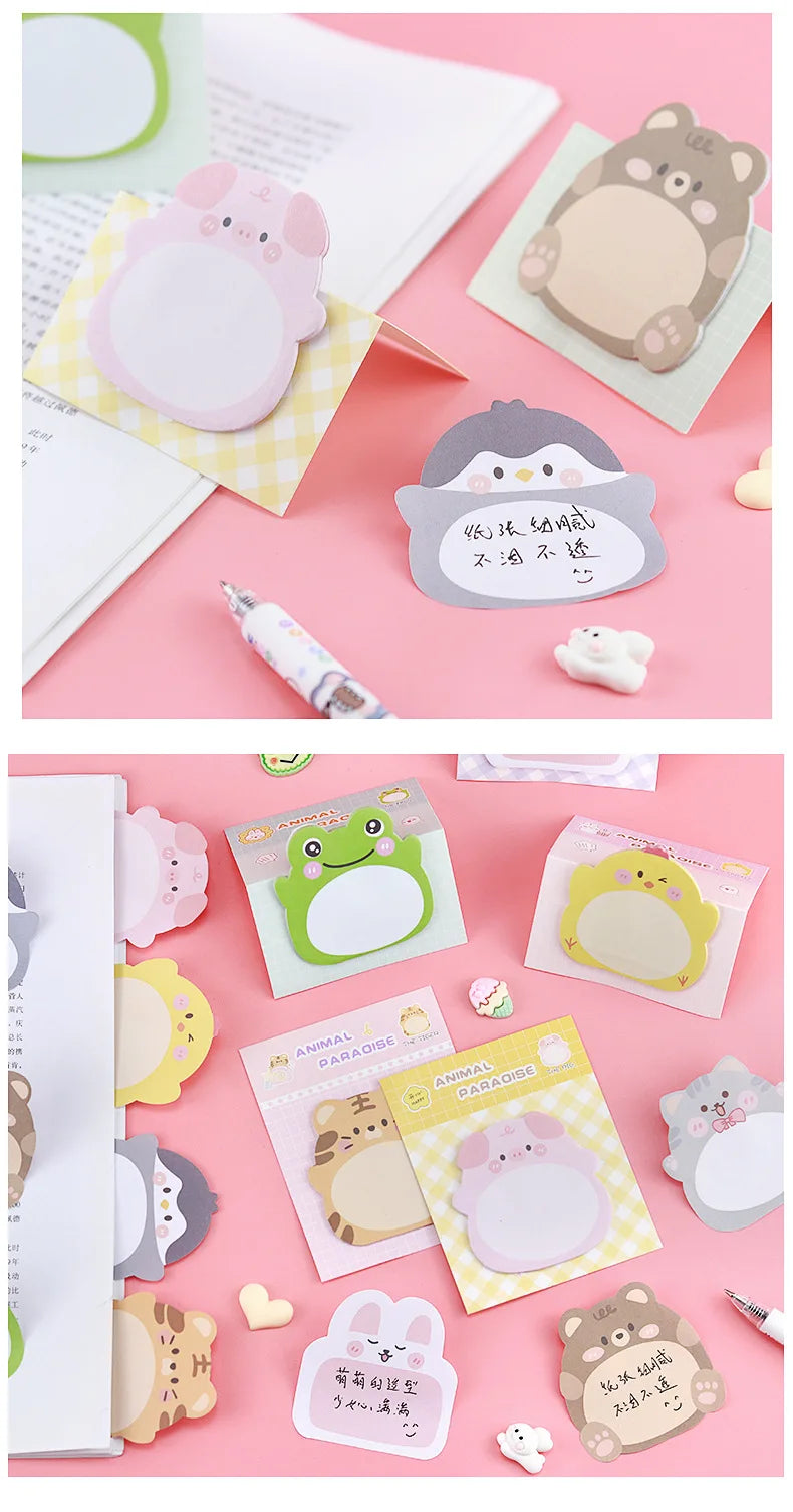 8 Packs Cartoon Animal Sticky Notes – Cute Shaped Memo Pads with Colorful Creative Designs for Office, School, Journaling & Stationery Use