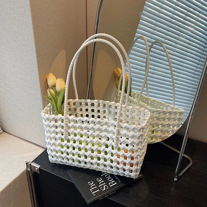 Bolso Cesta de Paja Tejido a Mano para Mujer – Bolso de Hombro de Ratán, Bolso de Playa de Verano para Mujer, Cartera de Viaje de Diseño para Compras, Vacaciones y Salidas Casuales