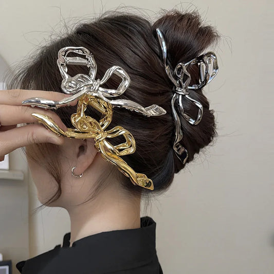 Pinza de pelo elegante con lazo geométrico para mujer – Horquilla vintage grande de metal para el pelo, accesorio para el cabello