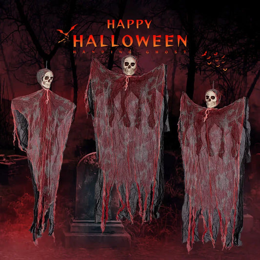 1PC 90CM Halloween Hanging Skeleton Ghost Decoration – Scary Indoor & Outdoor Prop for Parties, Bars, Haunted Houses & Graveyard Decor