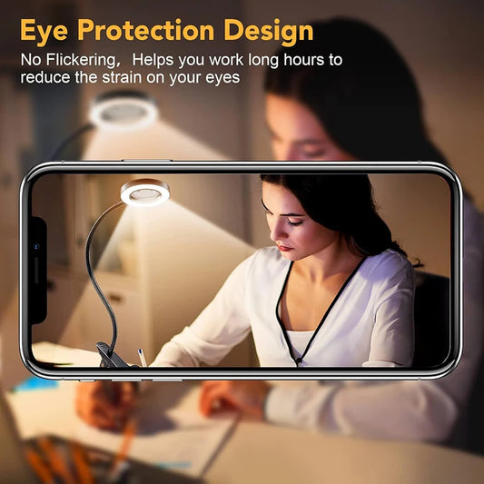 Lámpara de escritorio LED de aumento 10X – Lupa de abrazadera con 3 modos de luz y cuello de cisne flexible para lectura y arte de uñas