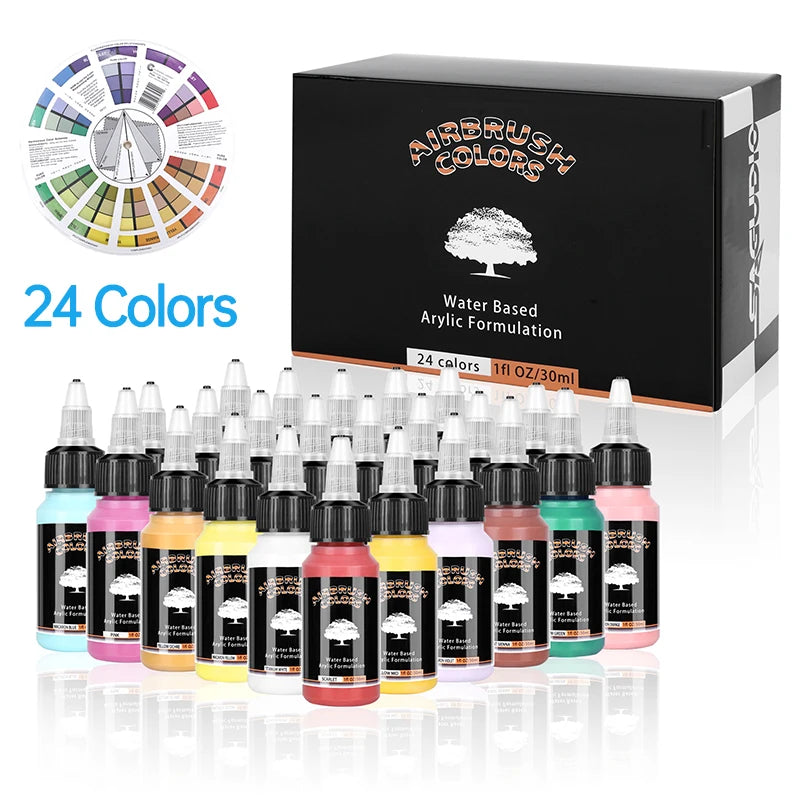 Airbrush Paint Set – 12/24 Colors Water-Based Acrylic Spray Paint (30ml) for DIY Nails, Model & Art Painting Kit