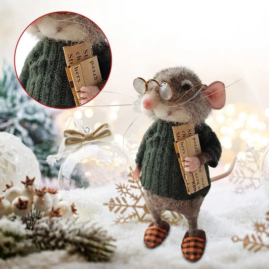 Needle Felted Mouse Christmas Ornament – Cute Wool Felt Mouse Hanging Decoration, Handmade Craft Decor for Christmas Tree & Home