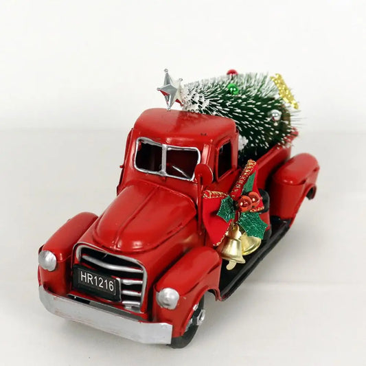 Red Truck Christmas Ornament – Retro Car Model with Bell & Painted Finish, Vintage Xmas Tree Hanging Decoration for Home & Office