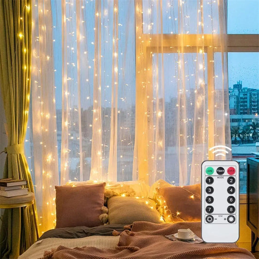 Luces USB LED de Cortina – 8 Modos de Iluminación con Control Remoto para Decoración de Dormitorio, Boda, Festividades y Hogar (3M/6M)