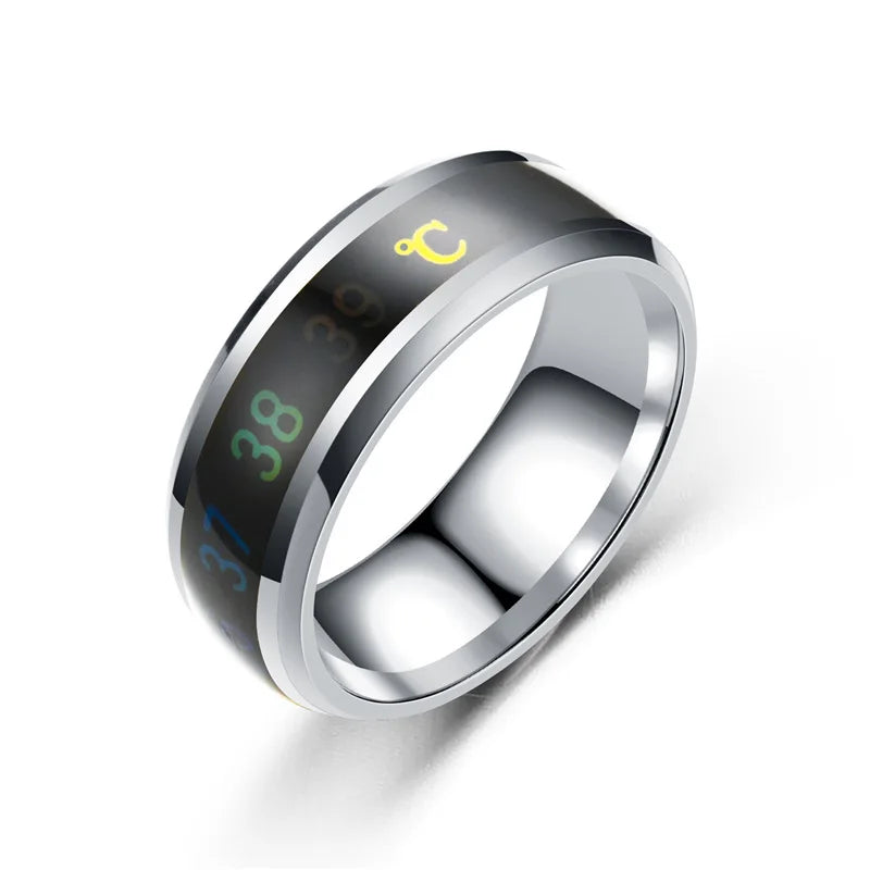 Smart Stainless Steel Couples Ring Mood Color Changing Waterproof Body Temperature Measuring Ring