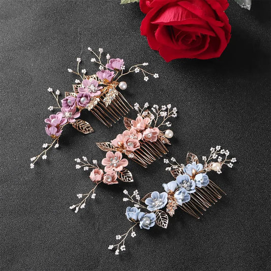 Peineta Nupcial Floral de Lujo con Hojas Doradas – Accesorio de Pelo de Boda de Cristal para Novias y Fiesta de Graduación