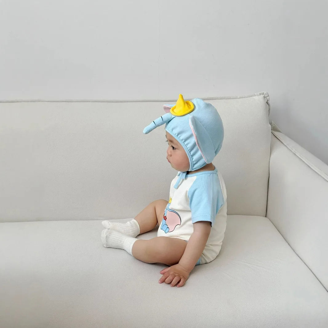 3D Elephant Baby Romper with Hat Set Short Sleeve Newborn Bodysuit Summer Outfit