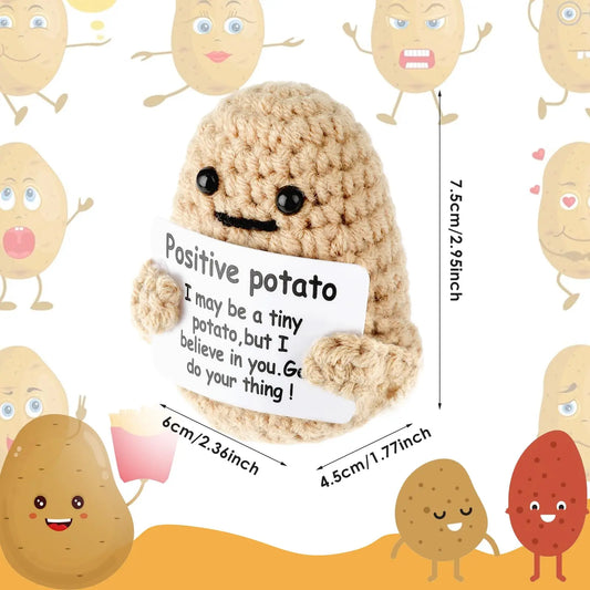 Muñeco de Peluche de Patata con Energía Positiva – Muñeco de Lana Hecho a Mano para Decoración de Habitaciones con Tarjeta Inspiradora, Lindo y Divertido Regalo de Navidad y Adorno de Escritorio