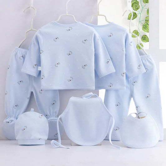 Conjunto de ropa de bebé de 7 piezas para recién nacido – Bonito conjunto de camiseta, pantalones y gorro de algodón con estampado de dibujos animados para bebés y niñas