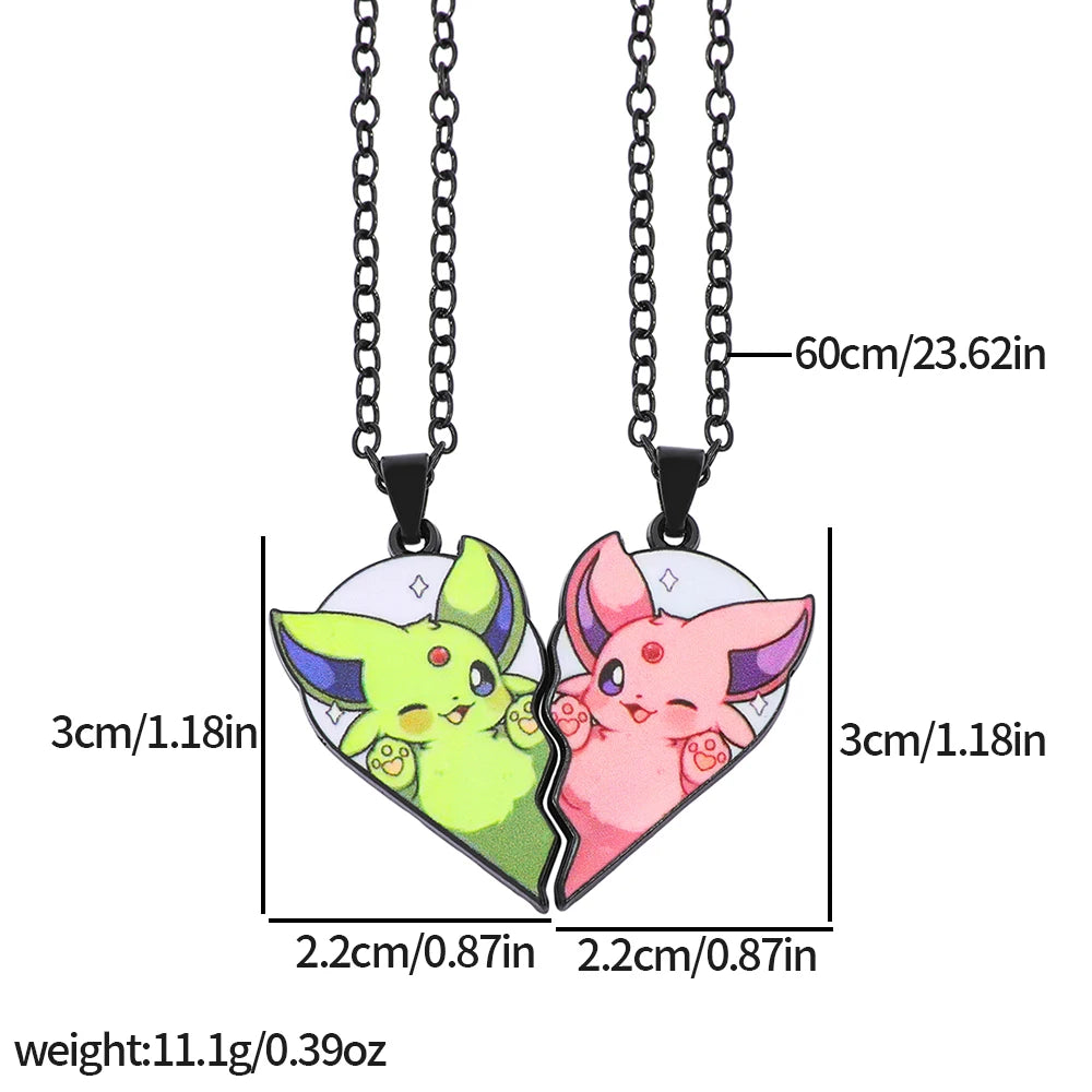 Collar de pareja de corazón roto de Pokémon Eevee – Regalo de joyería romántico de anime para mejores amigos (2 piezas)