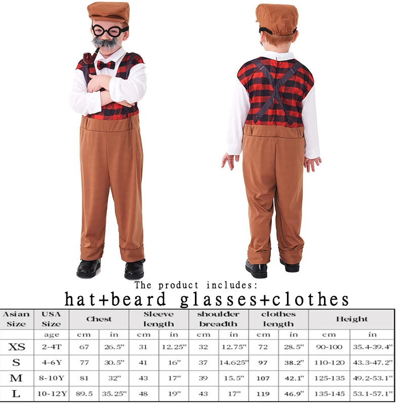 Halloween Children’s Cosplay Costumes – Grandpa & Centenarian Character Performance Wear for Kids Dress-Up & Stage Play