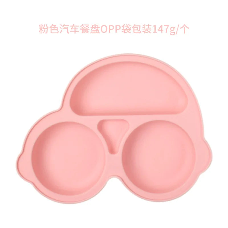 Plato de silicona con ventosa para bebé – Plato de alimentación para niños pequeños con forma de cara sonriente y secciones divididas, vajilla infantil sin BPA
