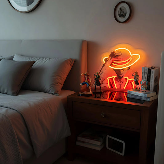 Letrero de neón de Luffy de One Piece – Luz LED de pared de anime con alimentación USB para decoración de sala de juegos, dormitorio y cueva de hombre